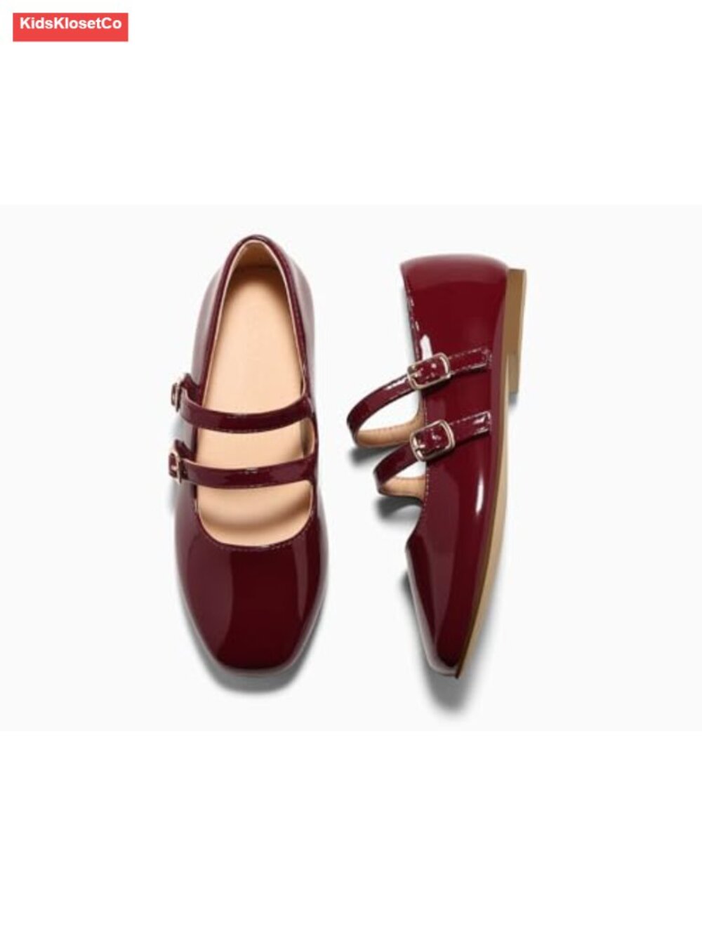 Girls Mary Jane Dress Shoes Double Strap Square Toe Flats - Picture 4 of 6